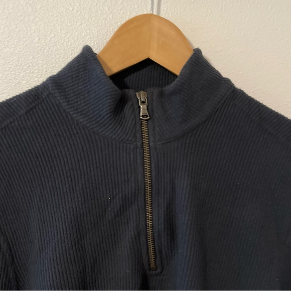 Agave Denim Wave Train Flat Back Seersucker 1/4 Zip Mock Pullover Black NWT-S - Picture 4 of 13